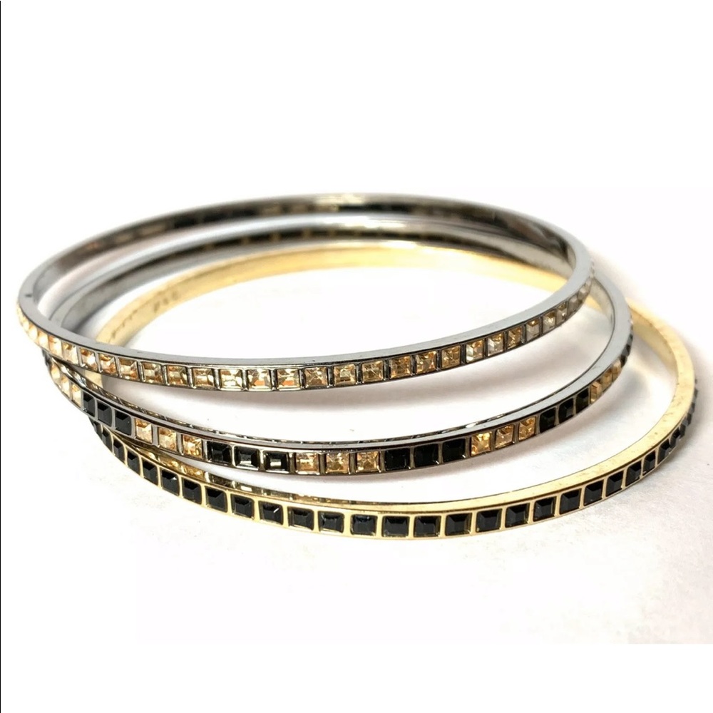 3 SWAROVSKI Silver Gold Black Crystal Bracelets